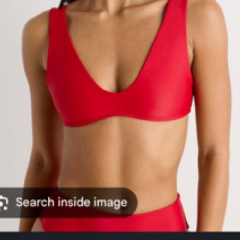 Quince Italian Plunge Bikini Top with Italian Ring High Leg Bottoms Small Cherry
